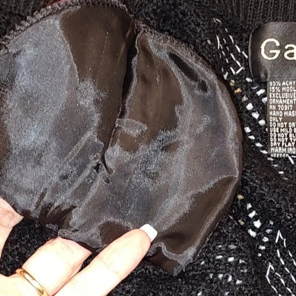 Women's Gardy Cardigan Knit Sweater Black Knit White Sequins Rhinestone Zipper L - Picture 10 of 13